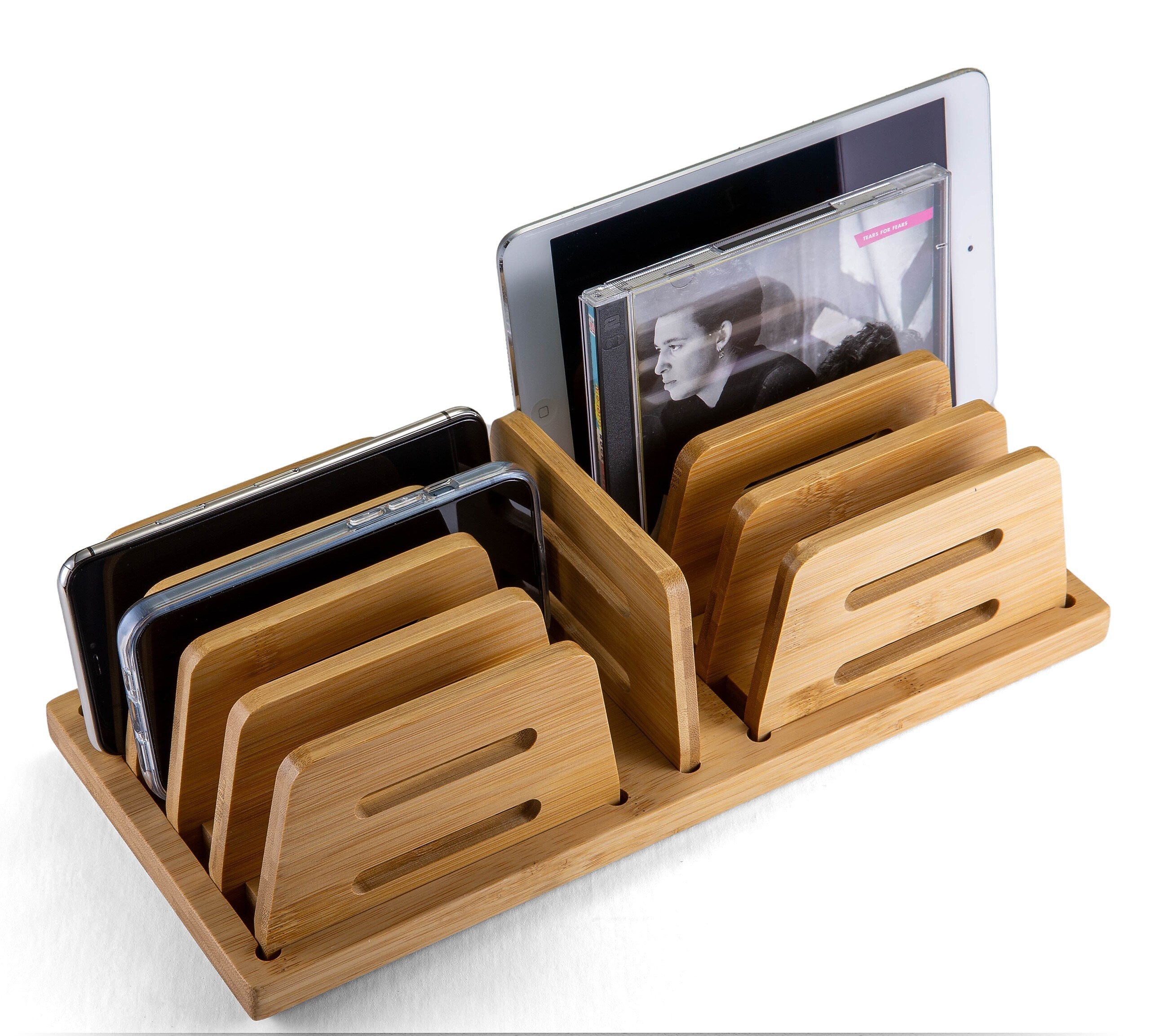 Officemate Bamboo Desk Accessories 9-Compartment Stackable Wood Desk Organizer,  Natural Wood Grain (71003)