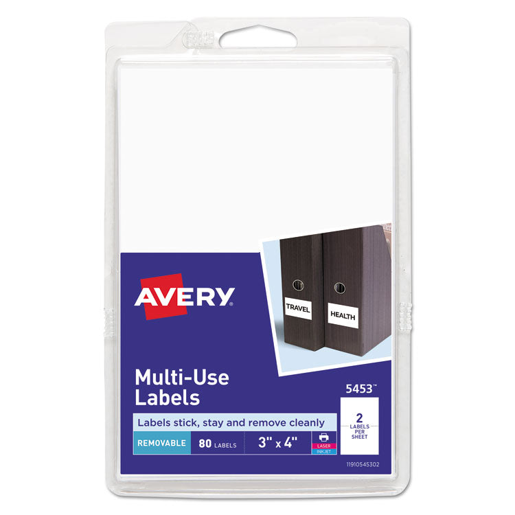 Removable Multi-Use Labels, Inkjet/laser Printers, 3 X 4, White, 2/sheet, 40 Sheets/pack, (5453)