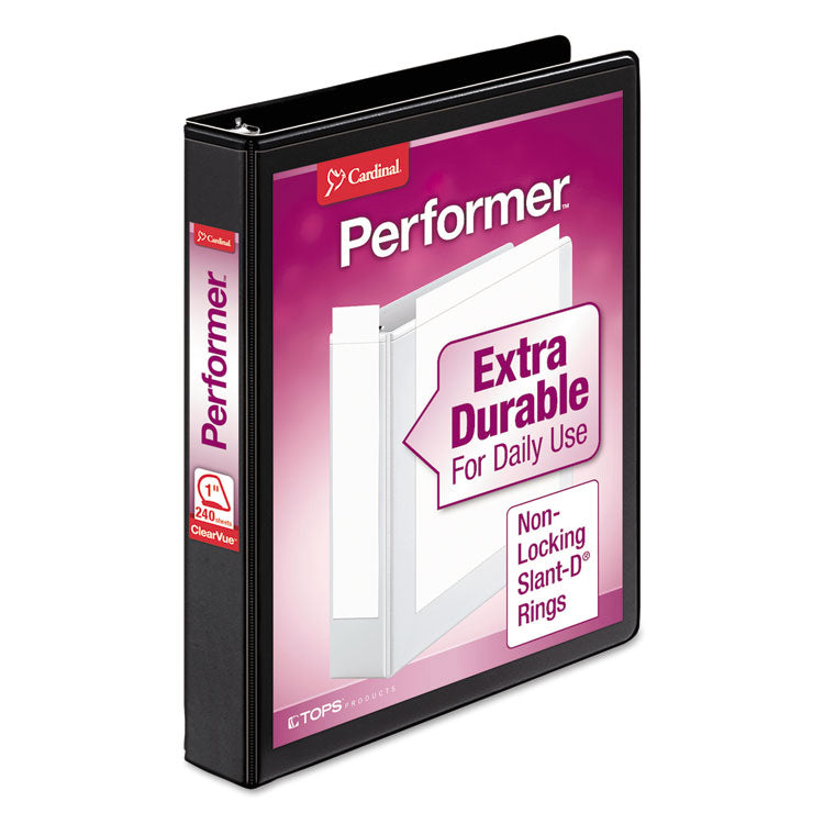 Performer Clearvue Slant-D Ring Binder, 3 Rings, 1" Capacity, 11 X 8.5, Black