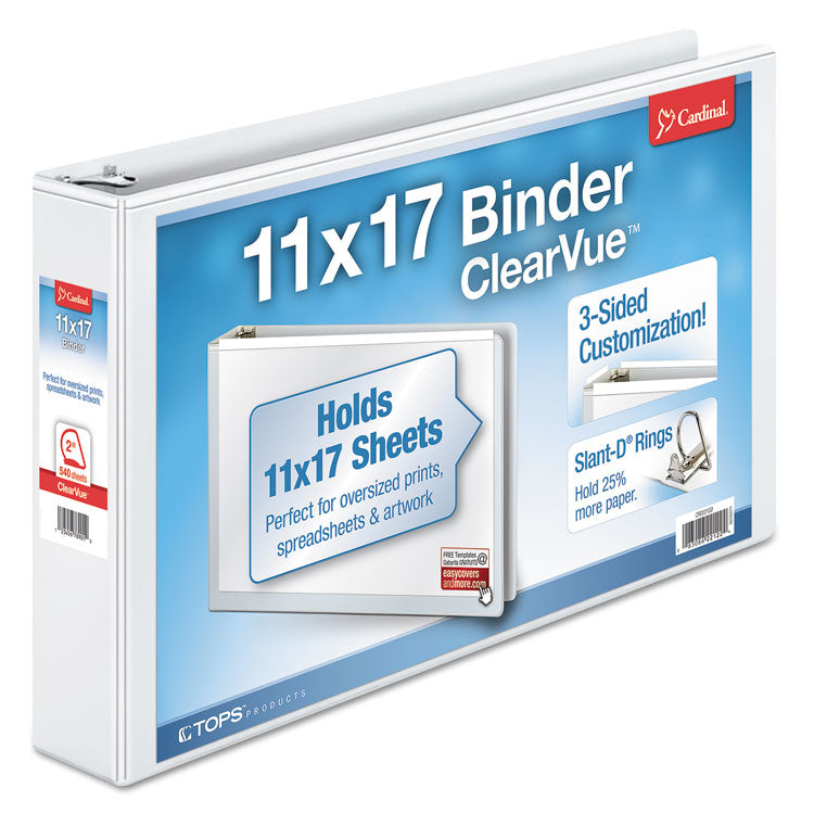 Clearvue Slant-D Ring Binder, 3 Rings, 2" Capacity, 11 X 17, White