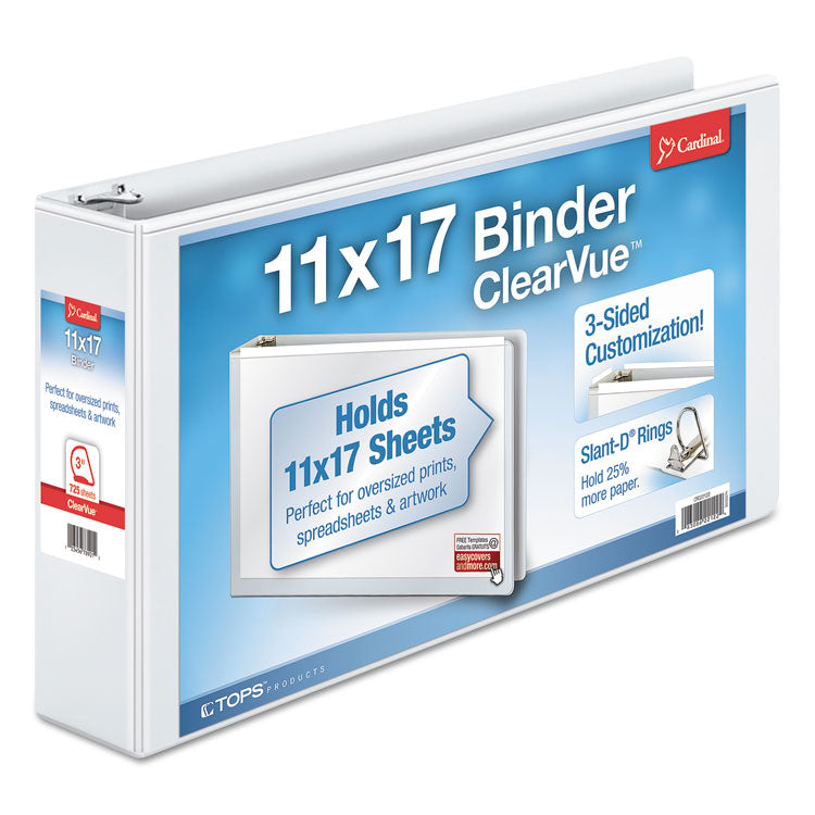 Clearvue Slant-D Ring Binder, 3 Rings, 3" Capacity, 11 X 17, White