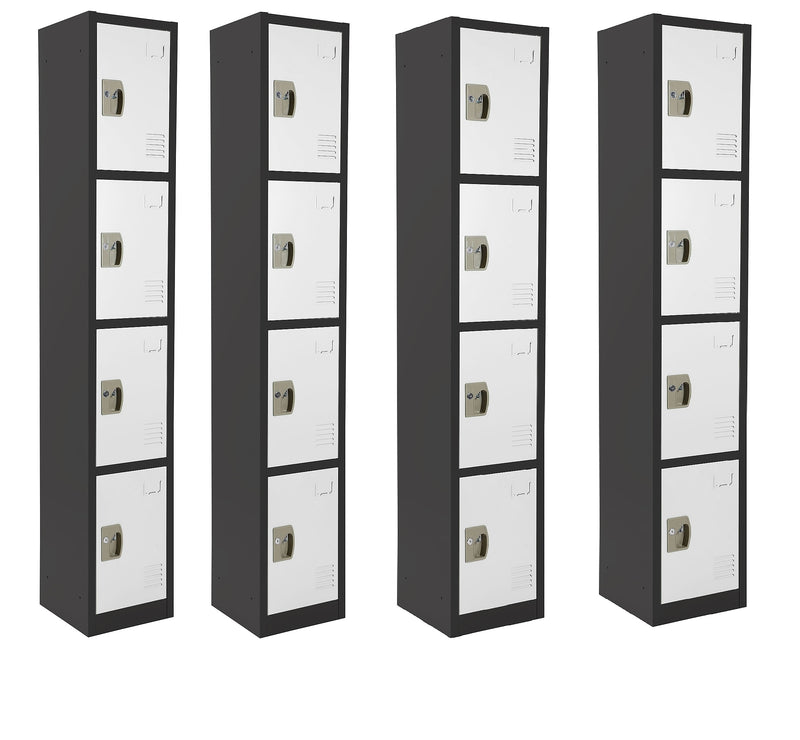 AdirOffice 72" 4-Tier Black and White Storage Locker, 4/Pack (ADI629-204-B-W-PKG-4)