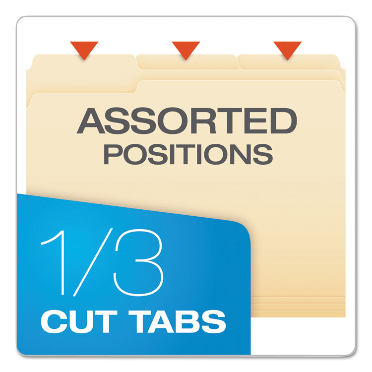 SmartShield Top Tab File Folders, 1/3-Cut Tabs: Assorted, Letter Size, Manila, 100/Box