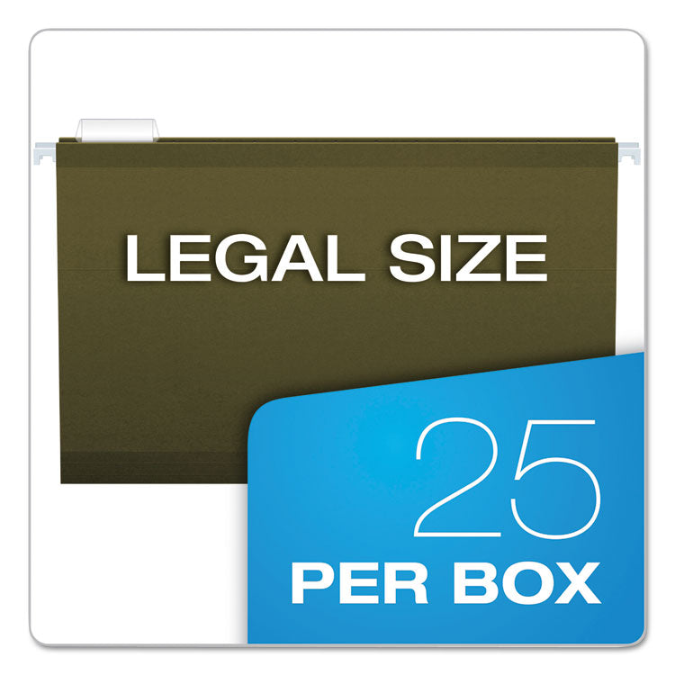 Reinforced Hanging File Folders with Printable Tab Inserts, Legal Size, 1/5-Cut Tabs, Standard Green, 25/Box