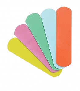 Curad  3" x  3/4" Plastic Adhesive Bandages, Neon, 50 Bandages/Box, 24 Boxes/Case (NON256131)