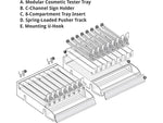 Azar 3.5" x 12" Pegboard 8-Compartment Cosmetic Tray with Tester Tray, Clear, 2/Pack (225840-TESTER-8COMP-2PK)