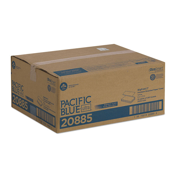 Pacific Blue Ultra Z-Fold Folded Paper Towels, 1-Ply, 8 x 11, White, 260/Pack, 10 Packs/Carton