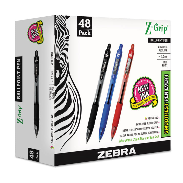 Z-Grip Ballpoint Pen, Retractable, Medium 1 Mm, Assorted Ink And Barrel Colors, 48/pack