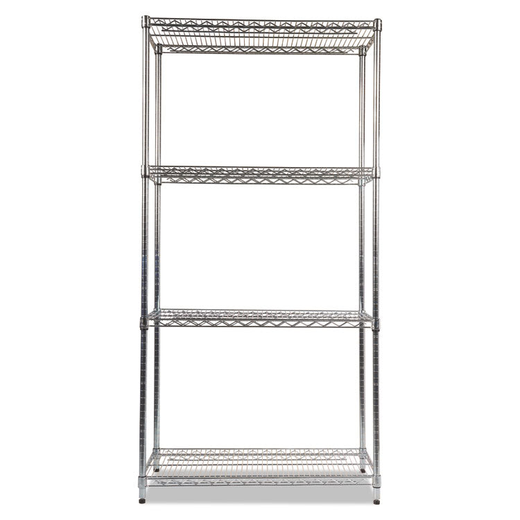 NSF Certified Industrial Four-Shelf Wire Shelving Kit, 36w x 18d x 72h, Silver