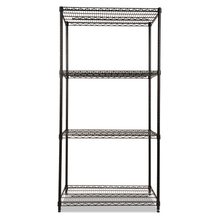 NSF Certified Industrial Four-Shelf Wire Shelving Kit, 36w x 24d x 72h, Black