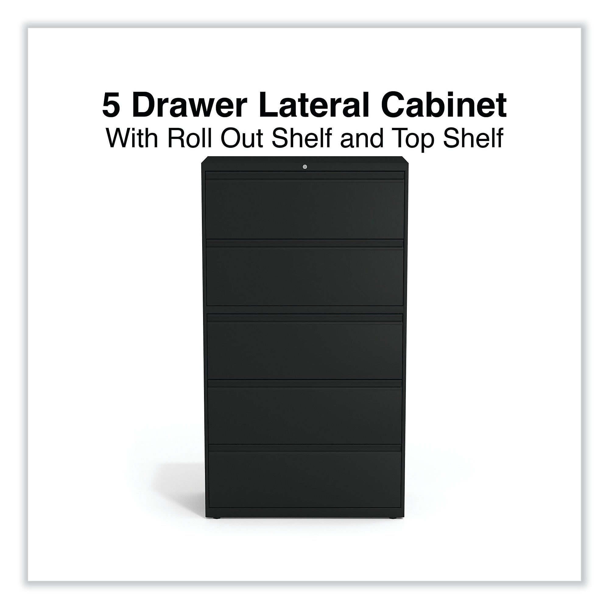 Alera® Lateral File, 5 Legal/Letter/A4/A5-Size File Drawers, Black, 36" x 18.63" x 67.63"