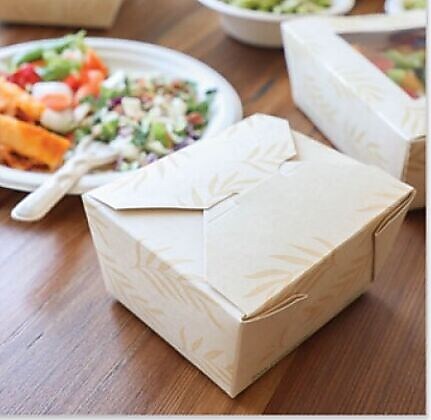 World Centric No Tree Folded Takeout Containers, 26 oz., 4.2" x 5.2" x 2.5", Natural, Sugarcane, 450/Carton (TONT1)