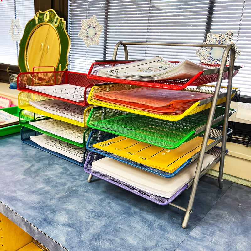 Mind Reader 5-Compartment Metal Desk Tray, Multicolor (5TPAPER-ASST)