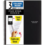 Five Star 3-Subject Wirebound Notebook, 8-1/2" x 11", College Ruled, 150 Sheets, Black (72069)