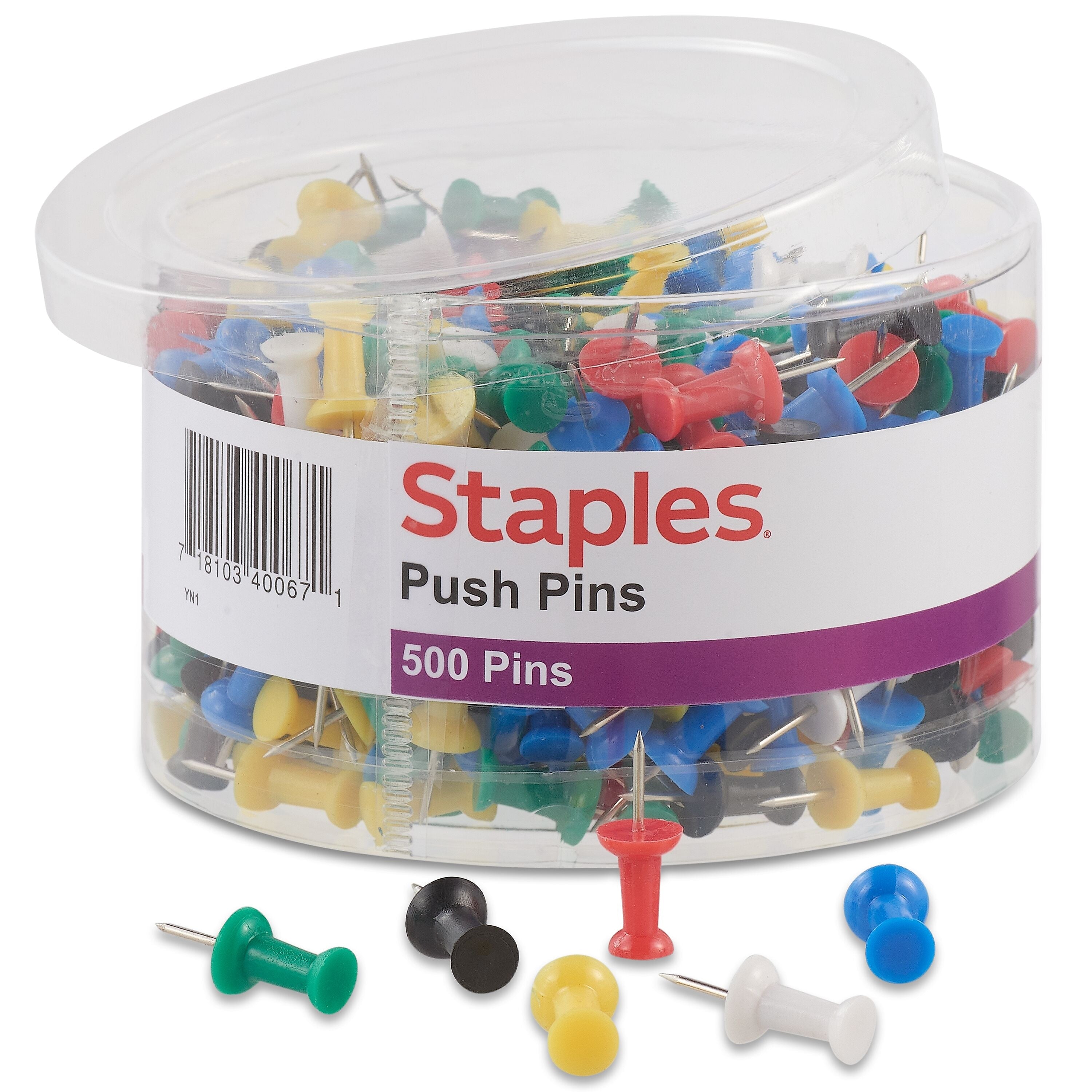Staples Push Pins, Assorted, 500/Pack (20938)