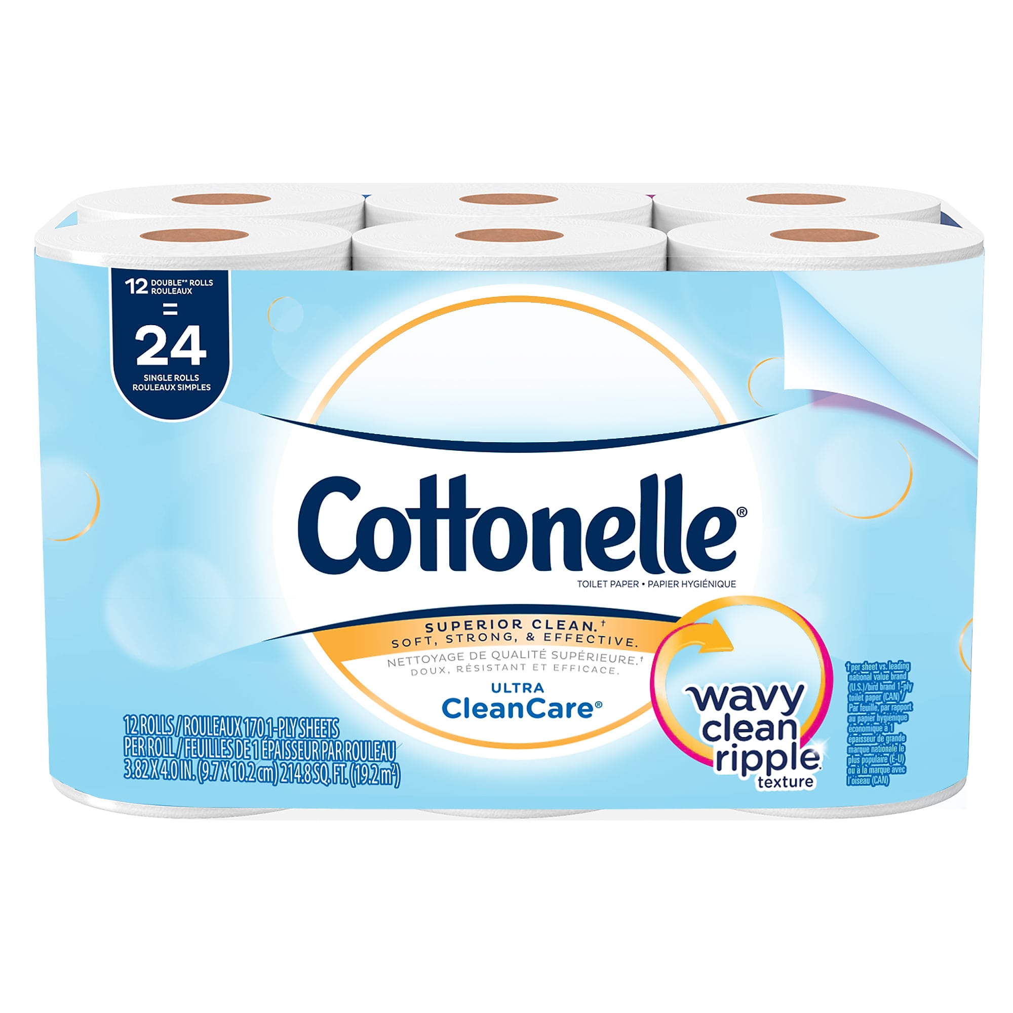Cottonelle Ultra CleanCare Toilet Paper, 1-ply, White, 170 Sheets/Roll, 48 Rolls/Case (12456)