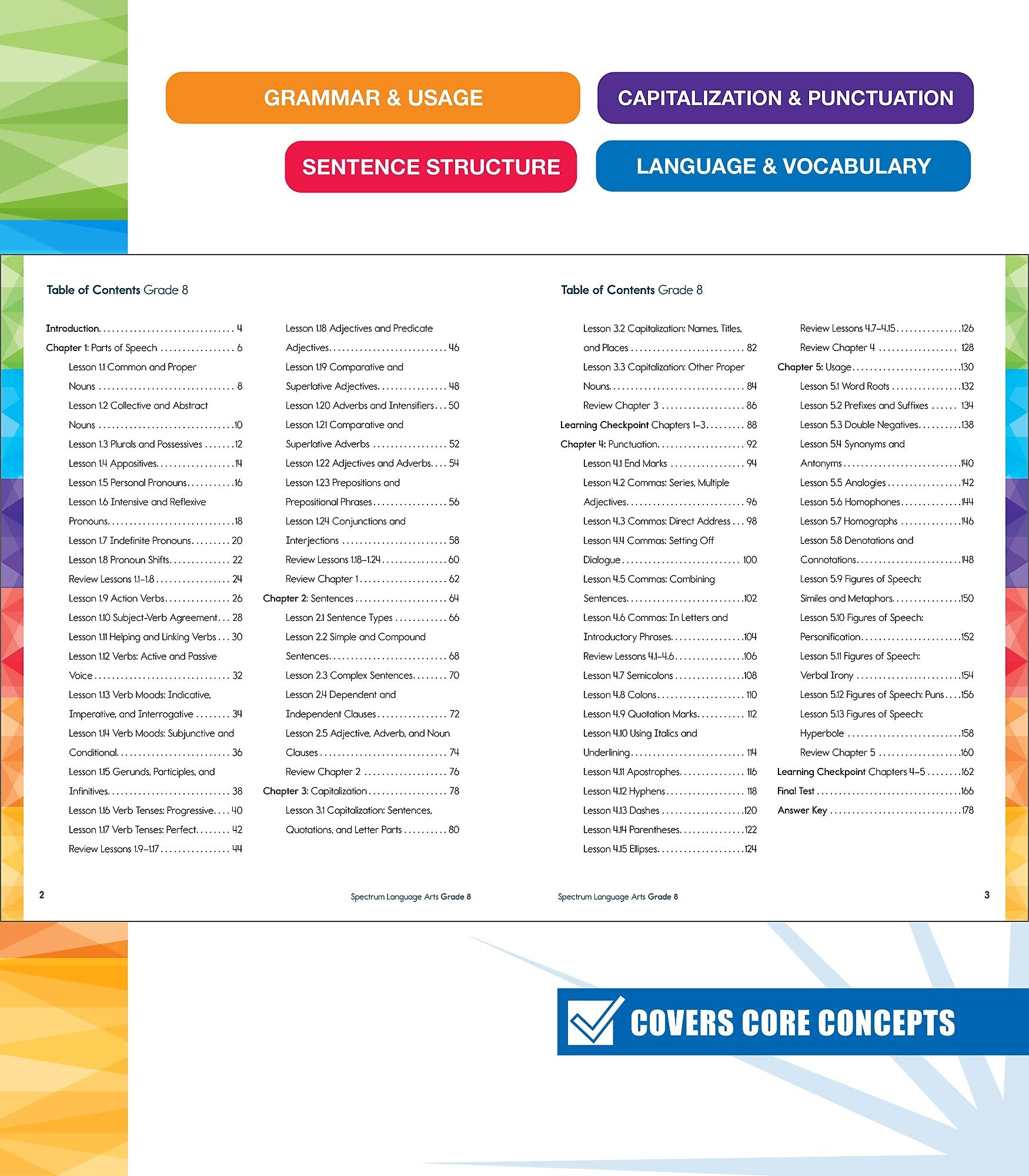 Spectrum Language Arts Workbook, Grade 8 Paperback (705498)