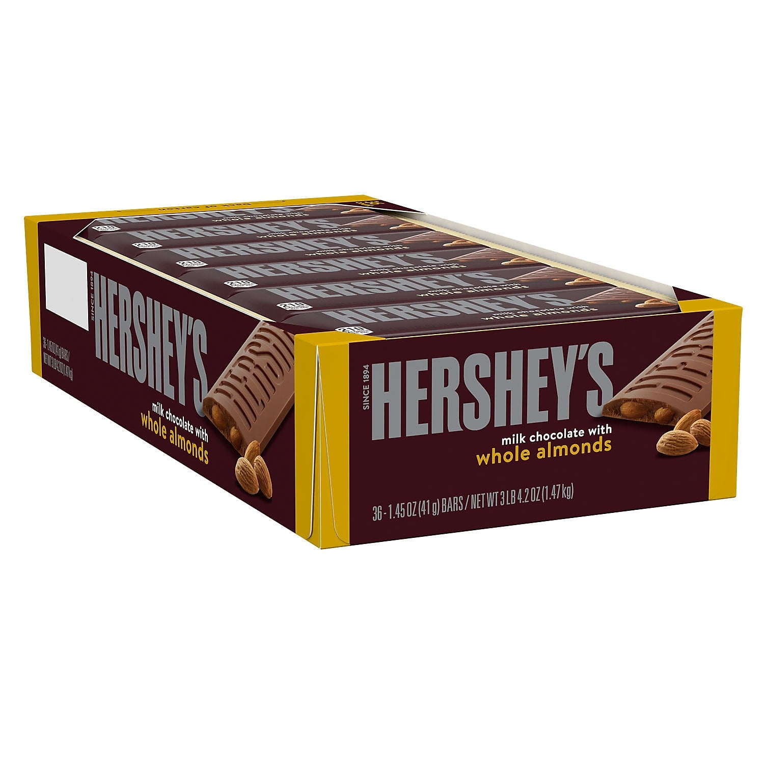 HERSHEY'S Milk Chocolate with Whole Almonds Candy Bars, 1.45 oz., 36/Box (HEC24100)
