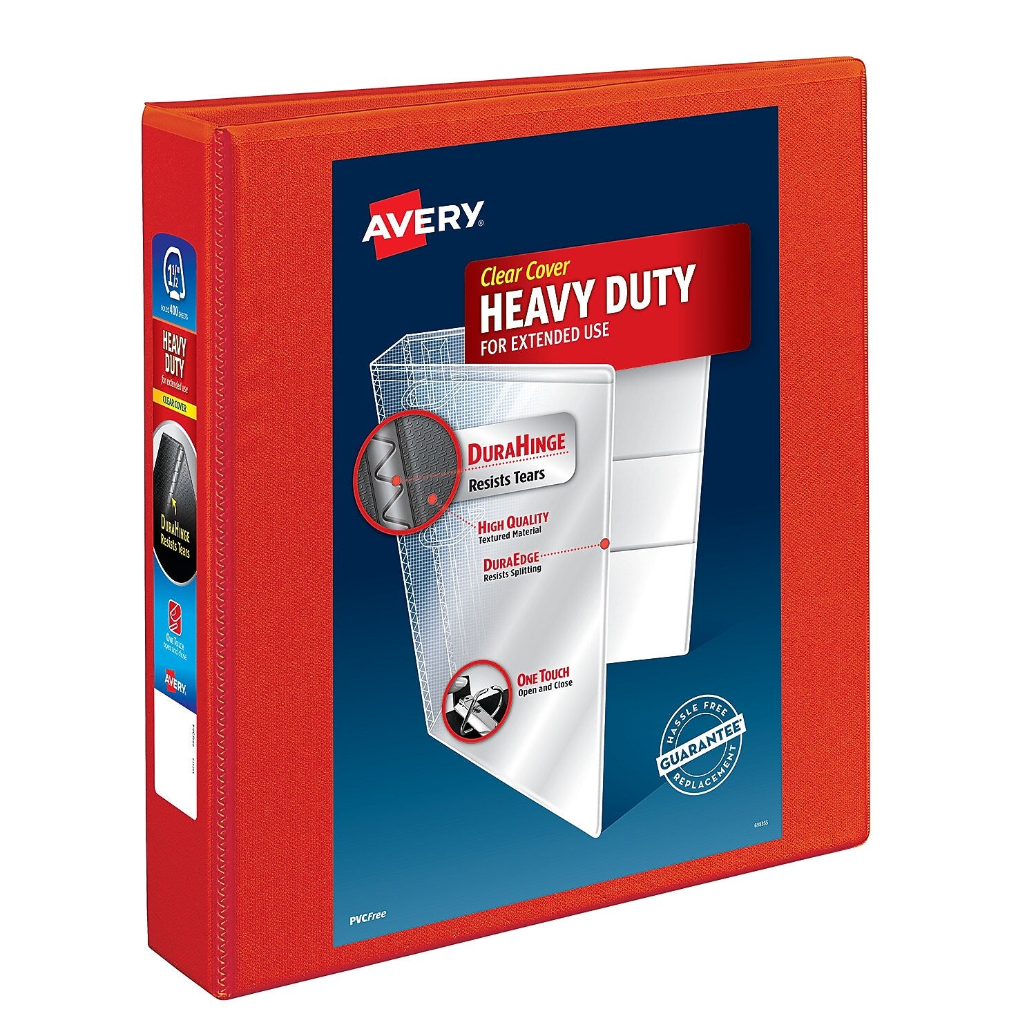 Avery Heavy Duty 1 1/2" 3-Ring View Binders, One Touch EZD Ring, Red (79171)