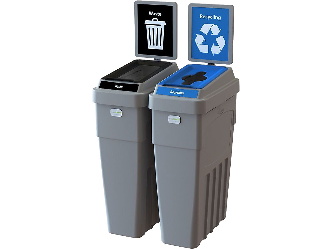 CleanRiver LeanStream Plastic Dual-Stream Recycling Station, 46 Gallon, Gray (LS2B-001)