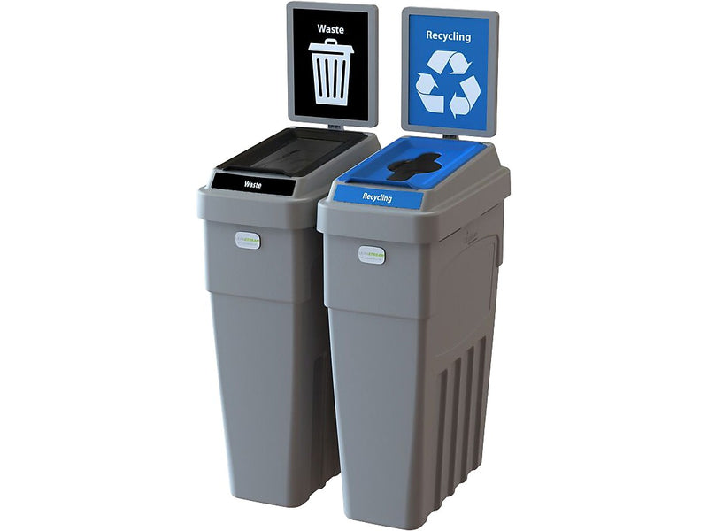 CleanRiver LeanStream Plastic Dual-Stream Recycling Station, 46 Gallon, Gray (LS2B-001)