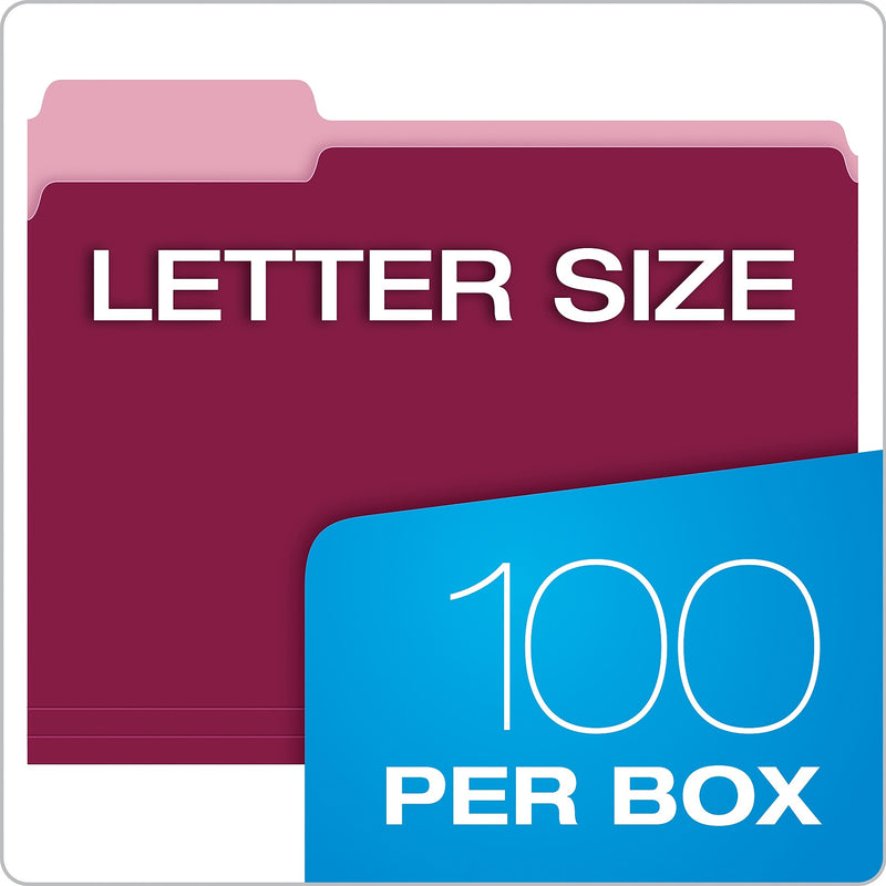 Pendaflex Two-Tone File Folders, 1/3-Cut Tab, Letter Size, Burgundy, 100/Box (152 1/3 BUR)