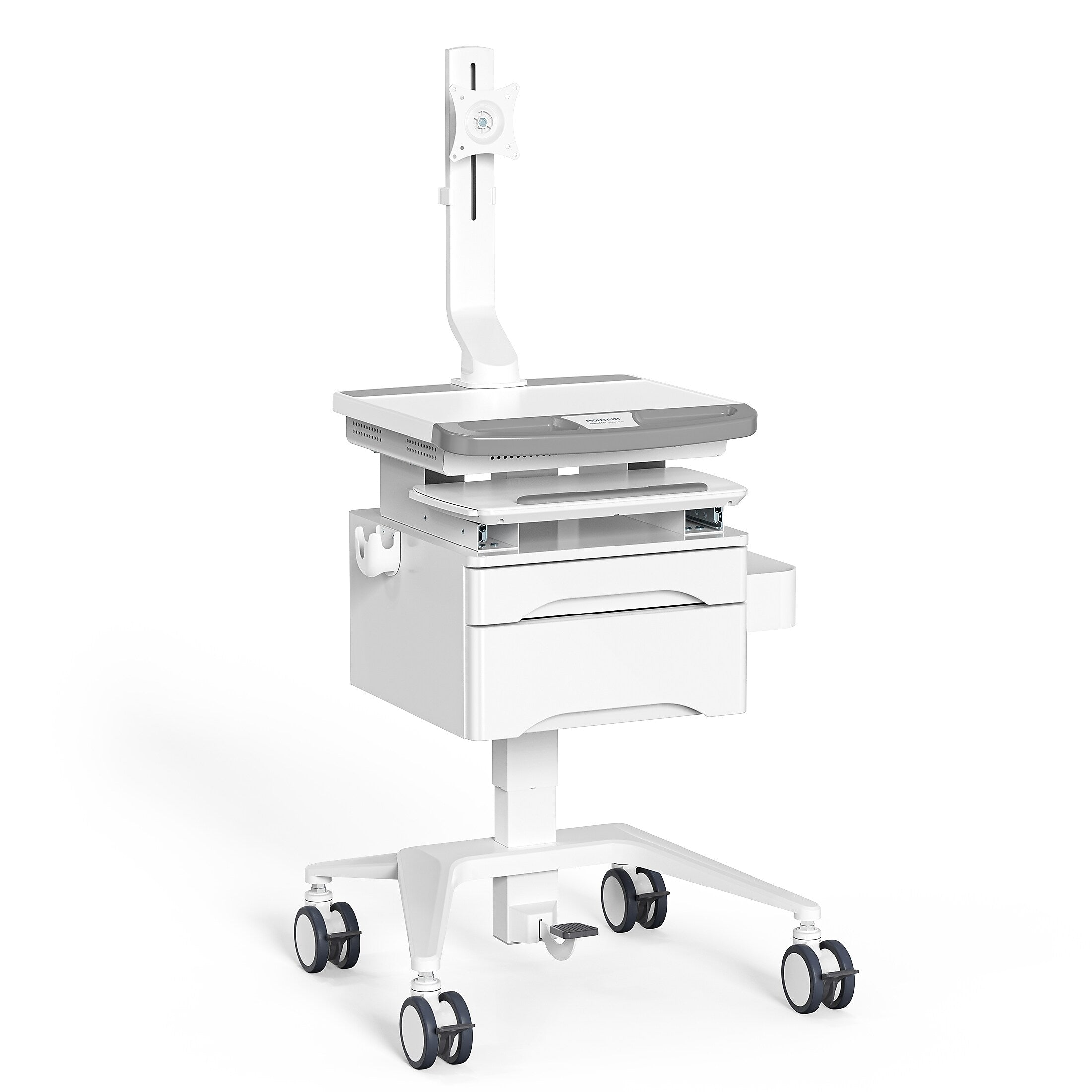 Mount-It! MedHub Mobile Medical Cart Workstation with Drawers, Monitor Mount, and Locking Caster Wheels, White/Grey (MI-16025)