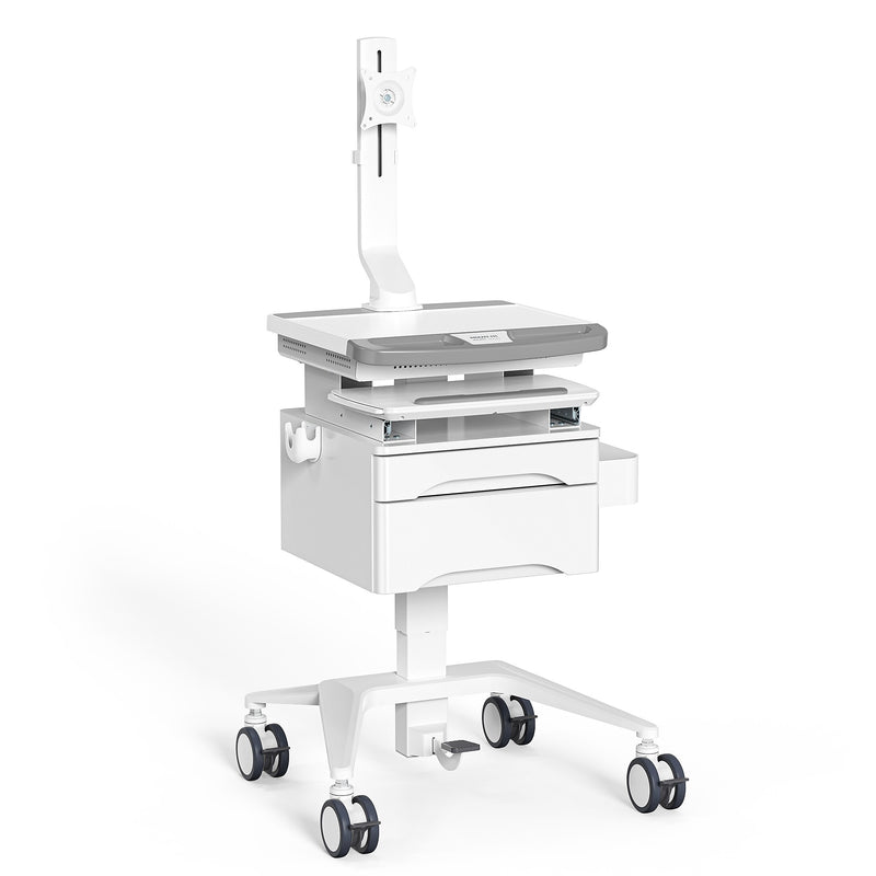 Mount-It! MedHub Mobile Medical Cart Workstation with Drawers, Monitor Mount, and Locking Caster Wheels, White/Grey (MI-16025)