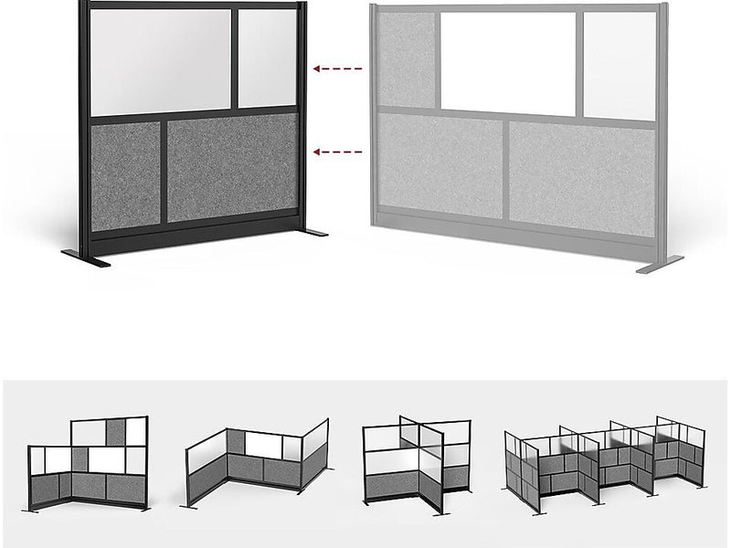 Luxor Expanse Series 4-Panel Freestanding Modular Room Divider System Starter Wall, 48"H x 53"W, Black/Gray, PET/Acrylic