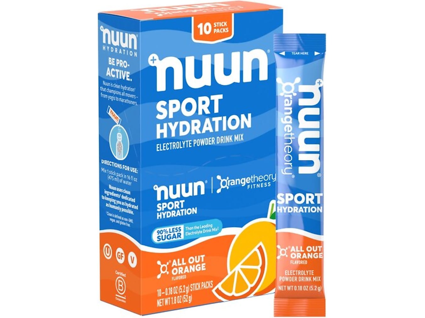 Nuun Sport Hydration All Out Orange Electrolyte Powder Drink Mix, 0.18 oz., 10 Packets/Box (12571039)