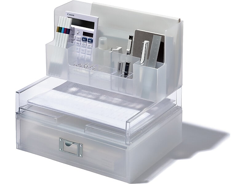 LIKE-IT Stackable Slim Desktop Organizer Assortment, Translucent White, 3 Pieces (MX9204_18_5)