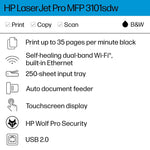 HP LaserJet Pro MFP 3101sdw Wireless Black & White All-in-One Laser Printer, Scanner, Copier, Best for Office (9D2X4F)