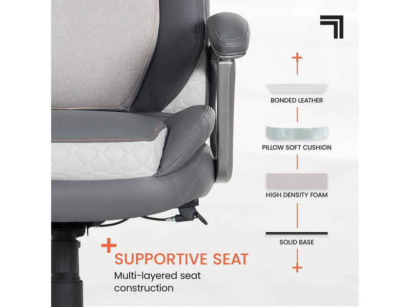 Sharper Image S-600 Active Lumbar Heated Ergonomic Bonded Leather Swivel Executive Massage Chair, Gray (60098-GRY)