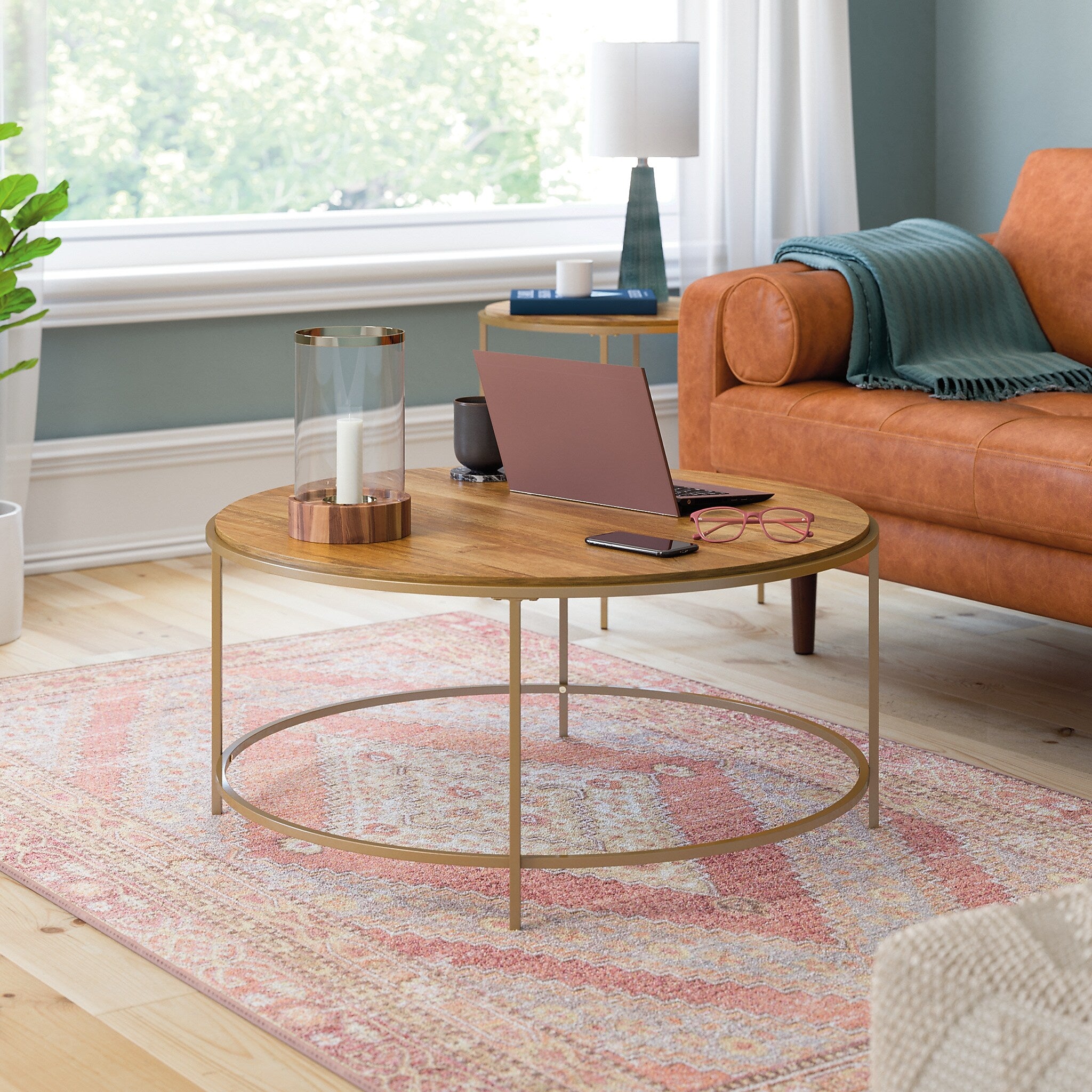 Sauder International Lux 36"Dia Round Coffee Table, Sindoori Mango (428214)