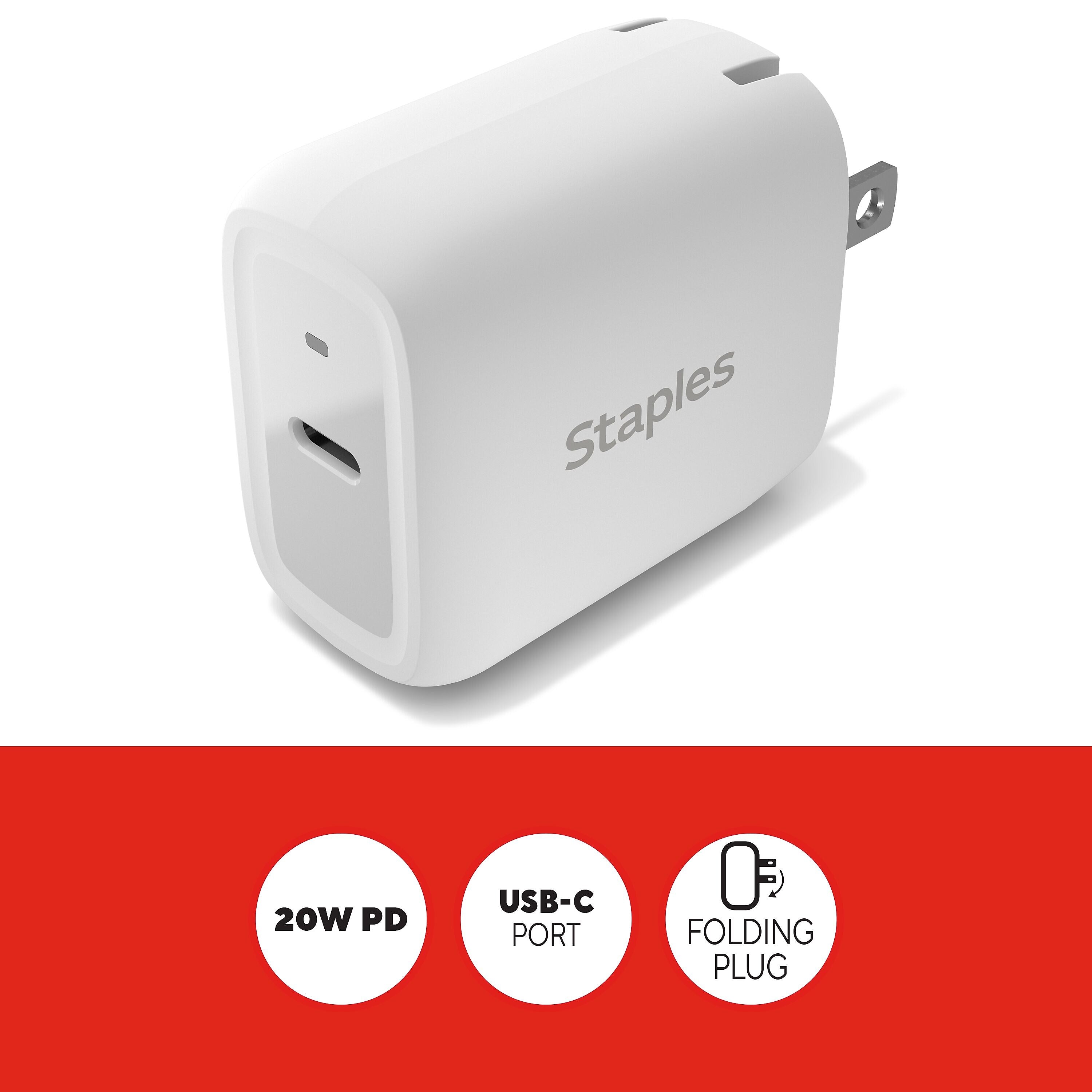 Staples TECH USB-C Wall Charger, 20W, White (ST62322)