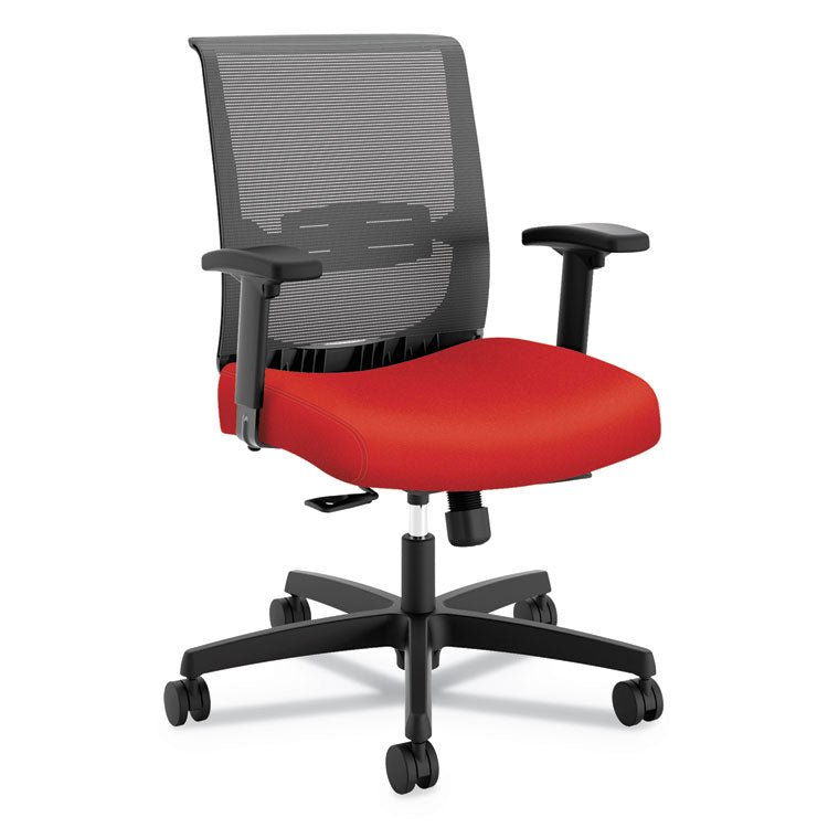 Convergence Mid-Back Task Chair, Synchro-Tilt And Seat Glide, Supports Up To 275 Lb, Red Seat, Black Back/base
