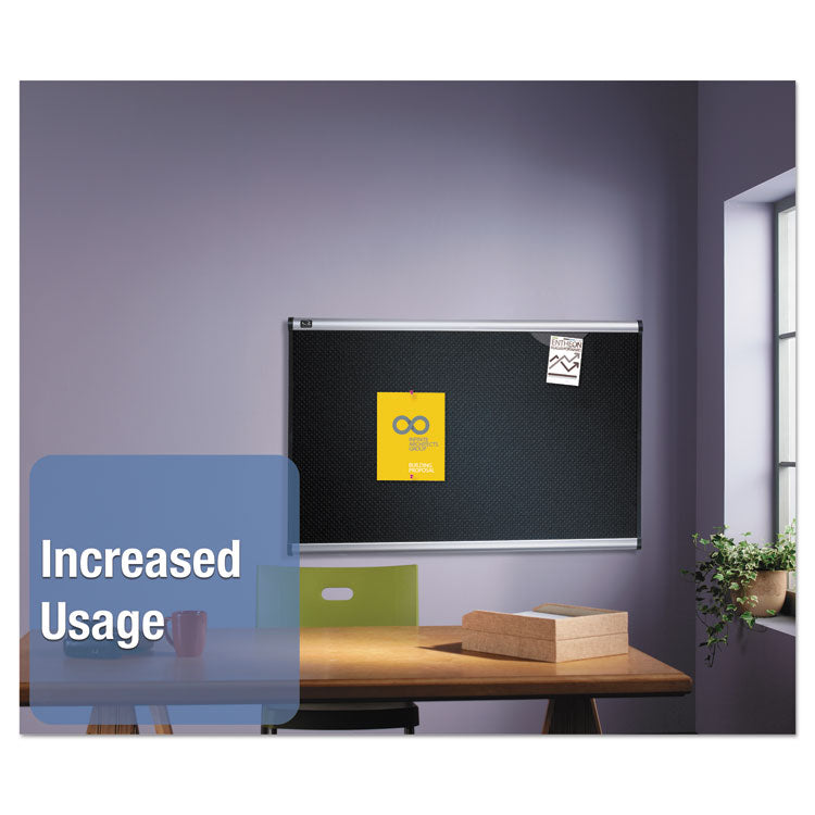 Prestige Black Embossed Foam Bulletin Board, 36" x 24", Black Surface, Silver Aluminum/Plastic Frame