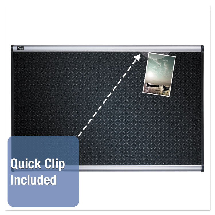 Prestige Black Embossed Foam Bulletin Board, 48" x 36", Black Surface, Silver Aluminum/Plastic Frame
