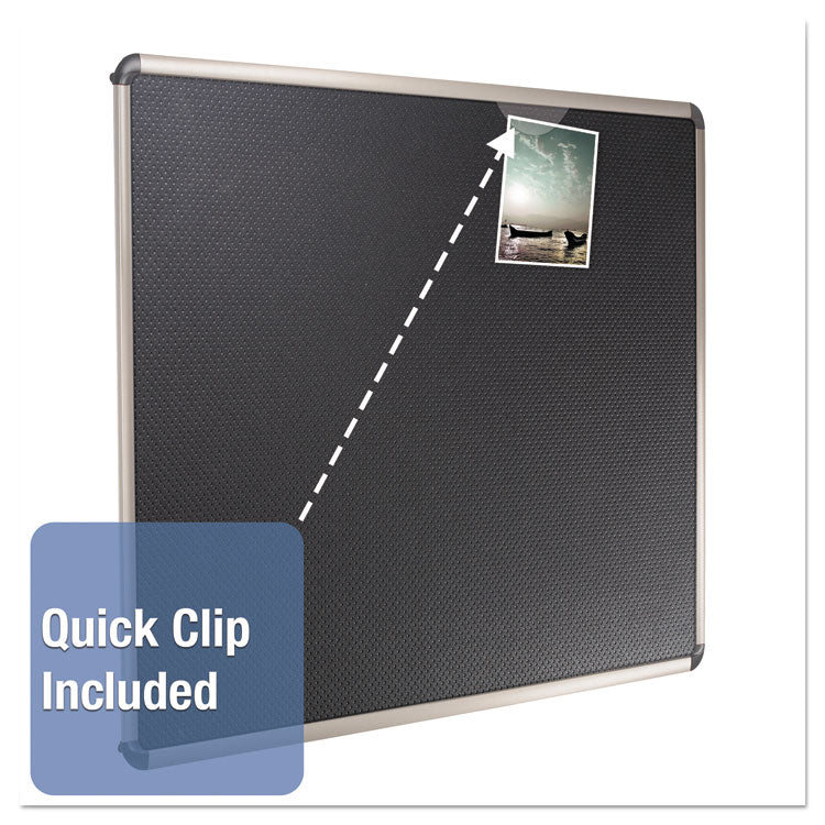 Prestige Euro Style Black Embossed Foam Bulletin Board, 72" x 48", Black Surface, Euro Titanium Finished Aluminum Frame