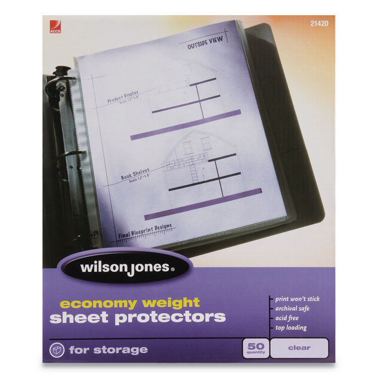 Economy Weight Top-Loading Sheet Protectors, Light-Duty, Side: 3-Hole Punched, 8.5 x 11 Insert, Clear Front, 50/Box