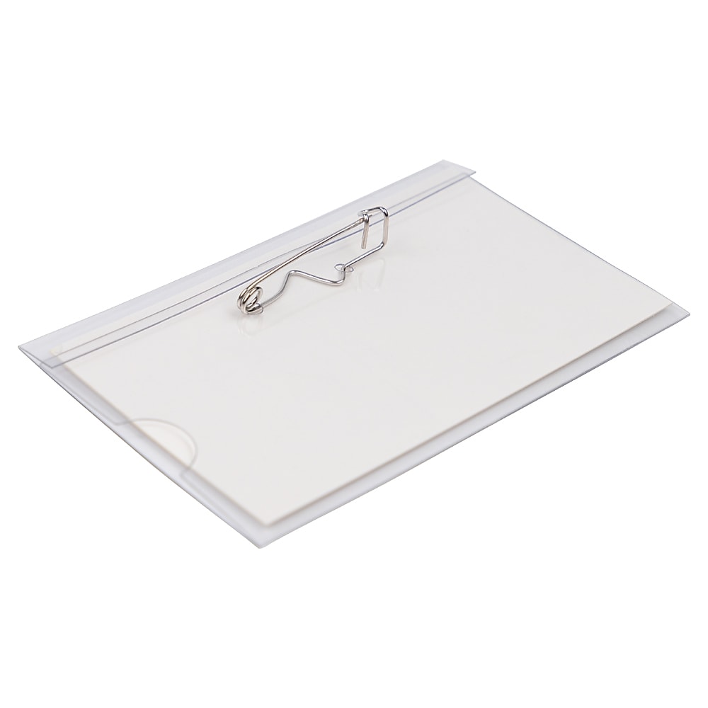 JAM PAPER Plastic Name Tags with Pin, 3 5/8" x 2 1/4", Clear, 96/Pack (401139015a)