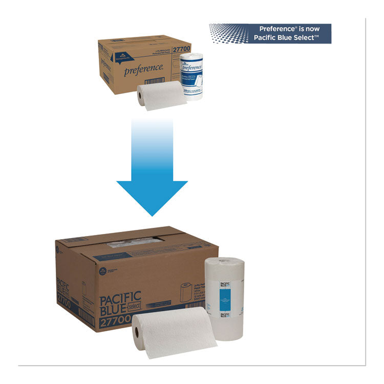Pacific Blue Select Two-Ply Perforated Paper Kitchen Roll Towels, 2-Ply, 11 x 8.8, White, 250/Roll, 12 Rolls/Carton