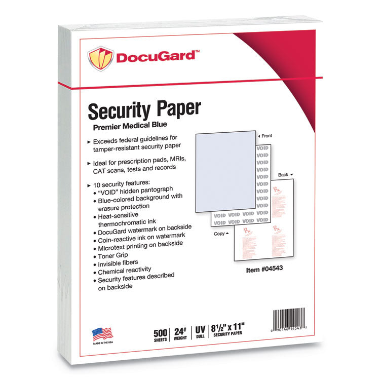 Medical Security Papers, 24 lb Bond Weight, 8.5 x 11, Blue, 500/Ream