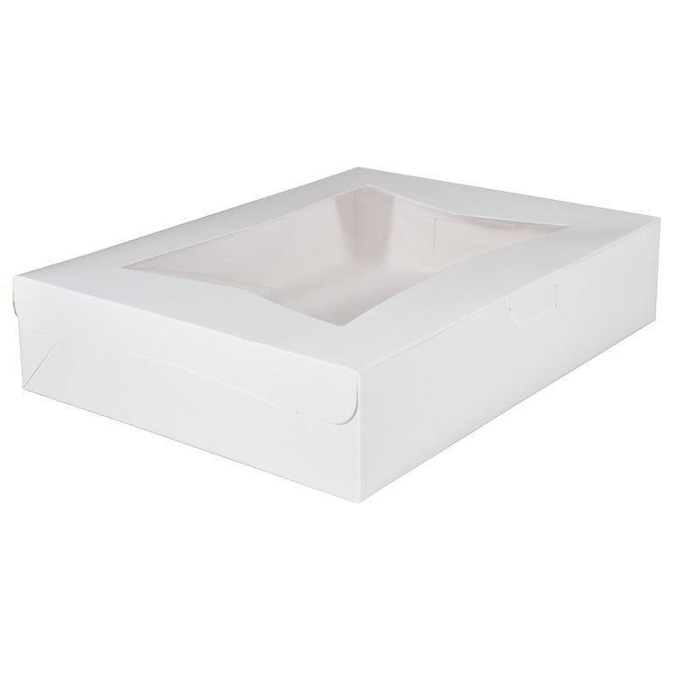 White Window Bakery Boxes with Tuck-in Lid, 19 x 14 x 6.5, White, Paper, 50/Carton