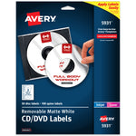 Avery Printable CD Labels, Removable, Laser/Inkjet, Matte White, 50 CD Labels & 100 Spine Labels/Pack (5931)