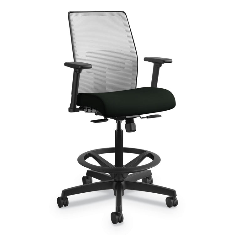 Ignition 2.0 Ilira-Stretch Mesh Back Task Stool, Supports 300 Lb, 23" To 32" Seat, Black Seat, Charcoal Back, Black Base
