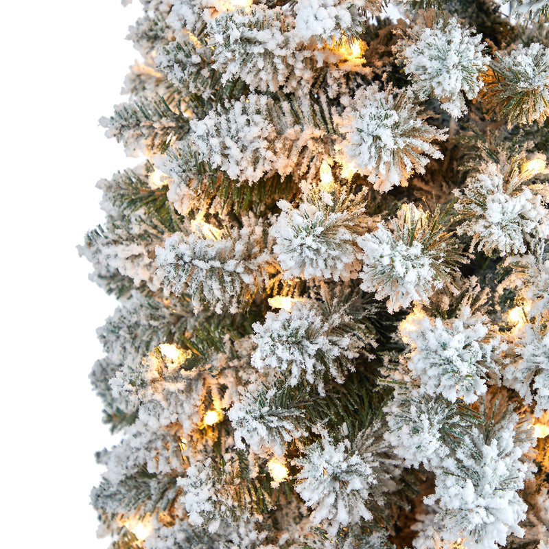 Nearly Natural 8-ft Flocked Pencil Artificial Christmas Tree with 500 Clear Lights and 646 Bendable Branches (T1908)