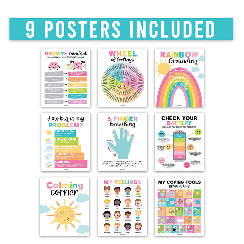 Hadley Designs 11" x 14" Colorful Calming Corner and Feelings Chart Posters, 9/Set (HDDX004ACWTG3)