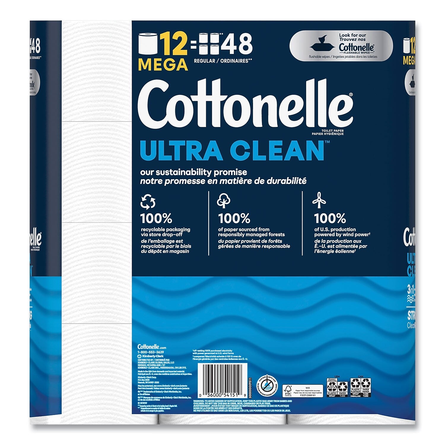 Cottonelle Ultra CleanCare Toilet Paper, 1-Ply, White, 284 Sheets/Roll, 48 Rolls/Carton (KCM55489)
