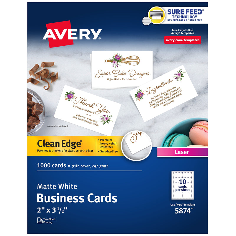 Avery Clean Edge Business Cards, 2" x 3 1/2", Matte White, 1000 Per Pack (5874)